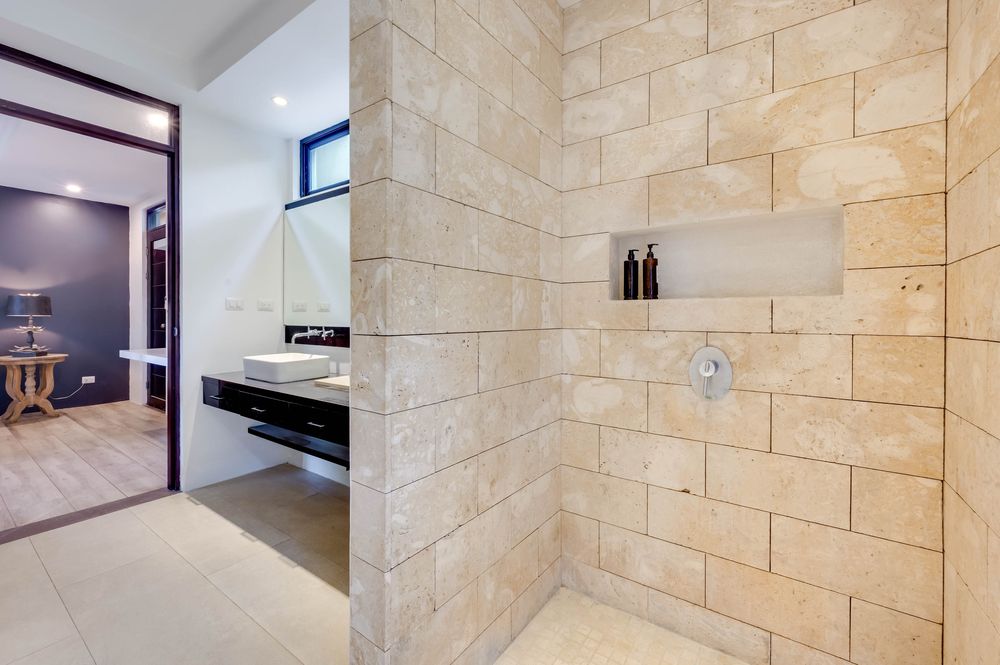 Travertine stone shower