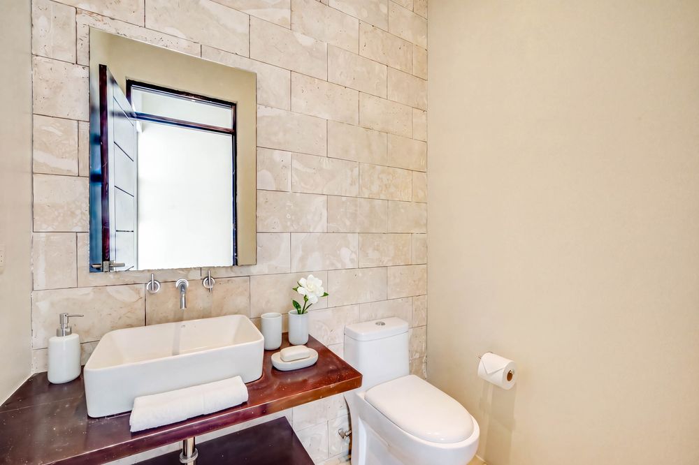 Vanity with stone wall