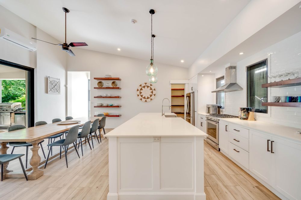 Kitchen island with six-burner gas range