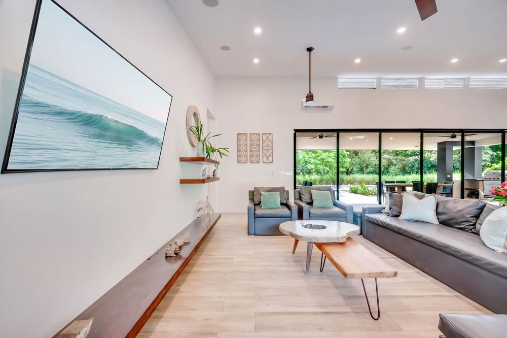 Sectional sofa facing the pool